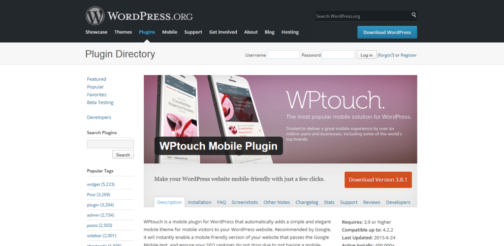 WPtouch mobile plugin
